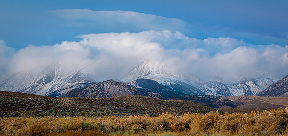 1660 Cloud and Snow Covered Eastern Sierra Nevada Mountains